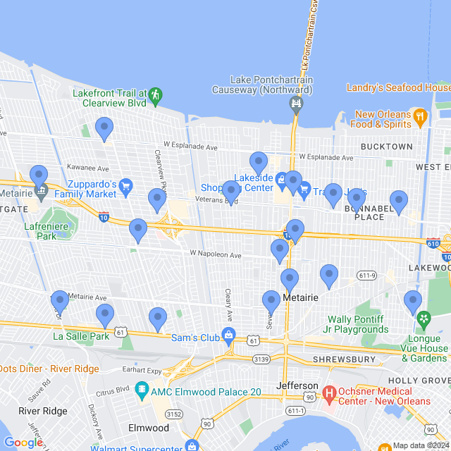 Map of veterinarians in Metairie, LA