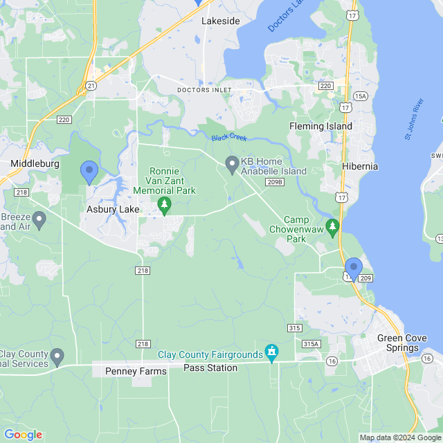 Map of veterinarians in Green Cove Spgs, FL