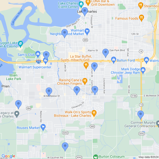 Map of veterinarians in Lake Charles, LA