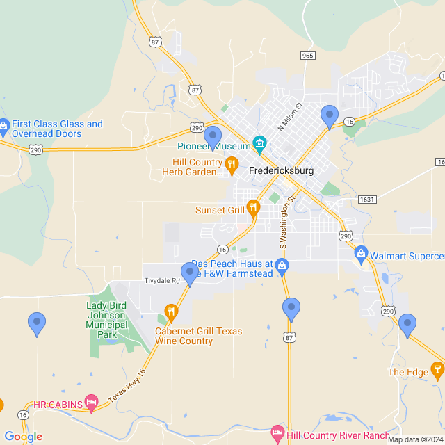 Map of veterinarians in Fredericksburg, TX