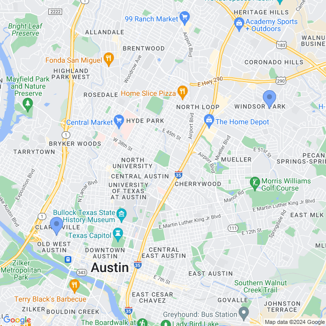 Map of veterinarians in Austin, TX