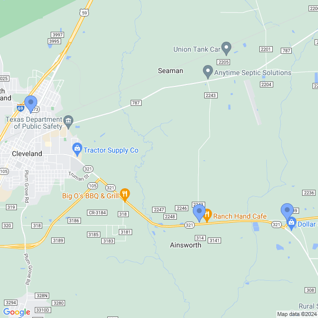 Map of veterinarians in Cleveland, TX