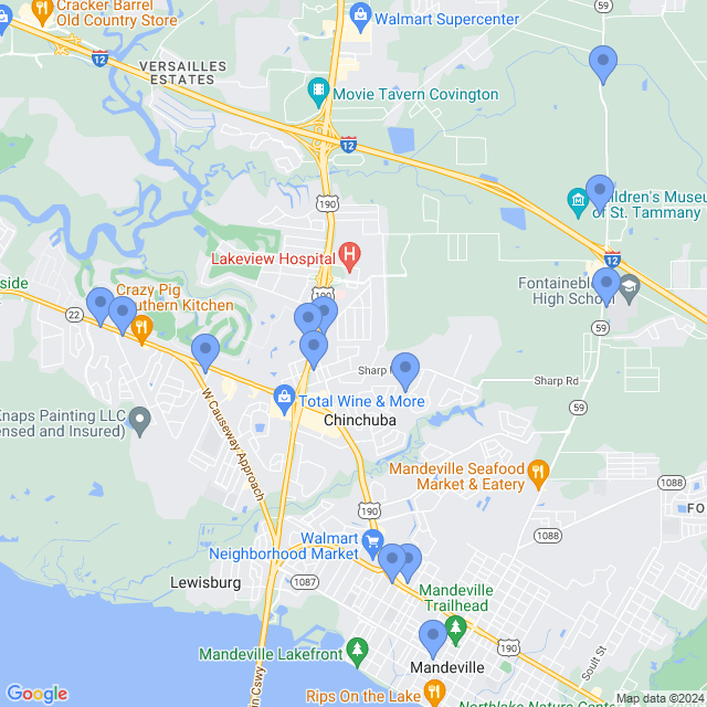 Map of veterinarians in Mandeville, LA