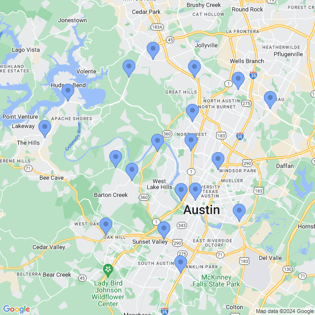 Map of veterinarians in Austin, TX