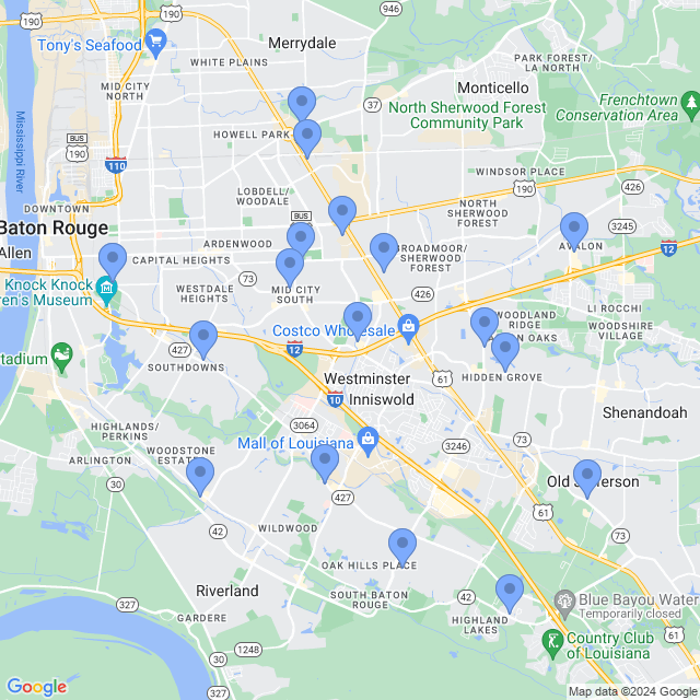 Map of veterinarians in Baton Rouge, LA