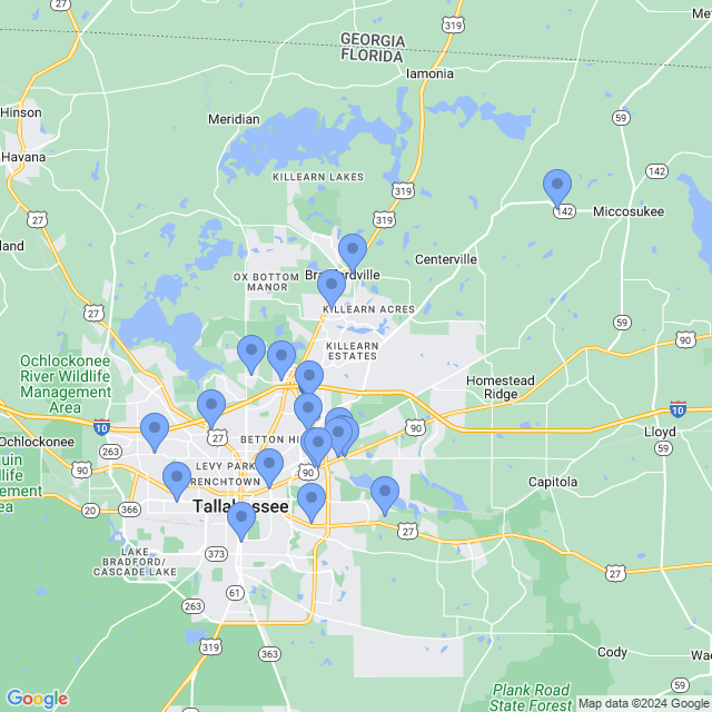 Map of veterinarians in Tallahassee, FL