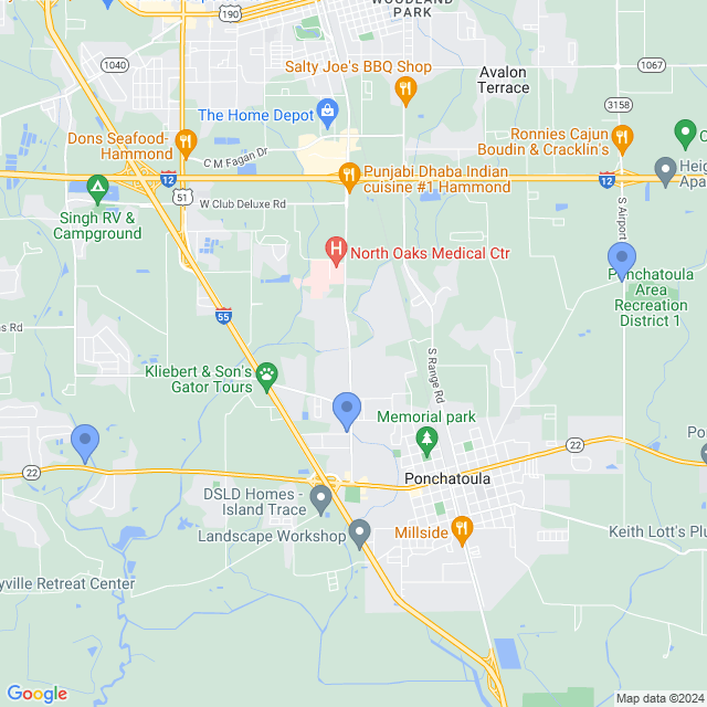 Map of veterinarians in Ponchatoula, LA