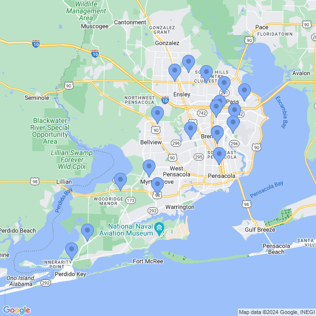 Map of veterinarians in Pensacola, FL