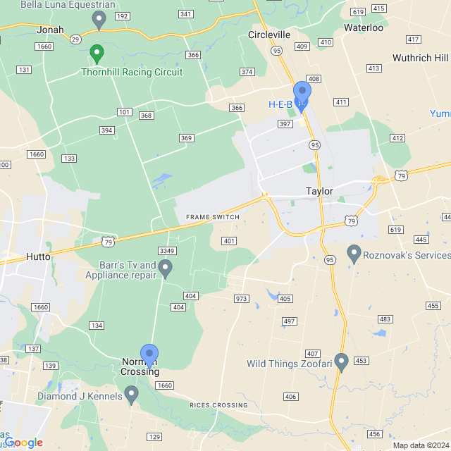 Map of veterinarians in Taylor, TX
