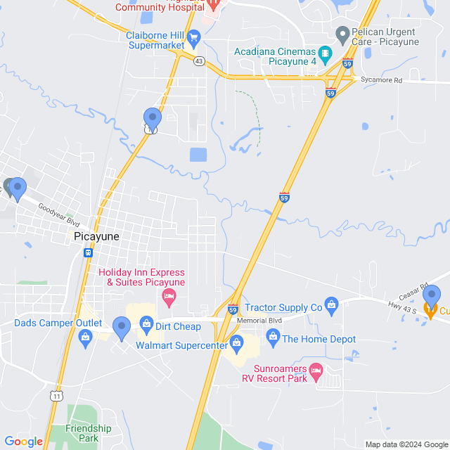 Map of veterinarians in Picayune, MS