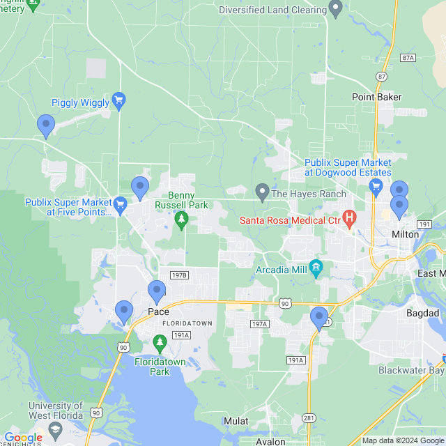 Map of veterinarians in Milton, FL