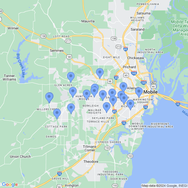 Map of veterinarians in Mobile, AL