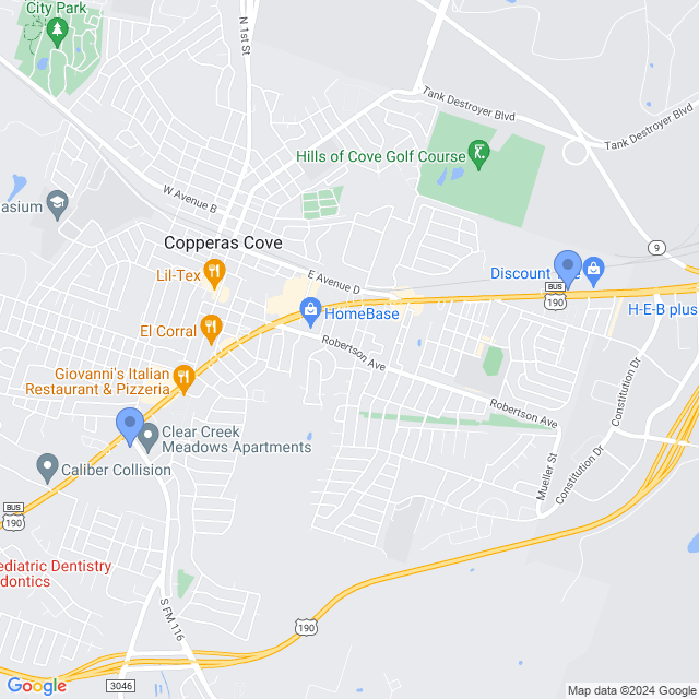 Map of veterinarians in Copperas Cove, TX