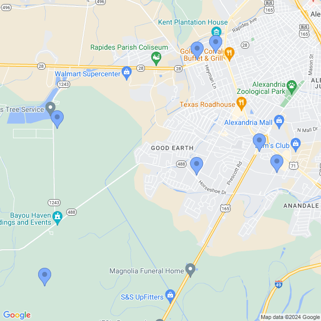 Map of veterinarians in Alexandria, LA
