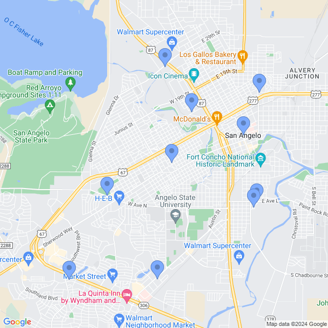 Map of veterinarians in San Angelo, TX