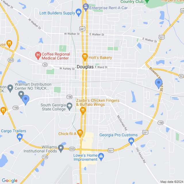 Map of veterinarians in Douglas, GA