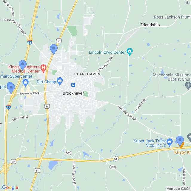 Map of veterinarians in Brookhaven, MS