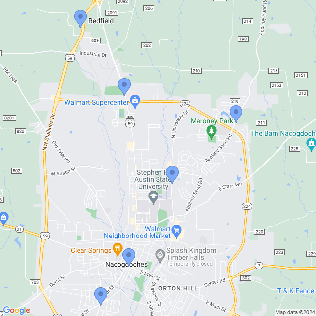 Map of veterinarians in Nacogdoches, TX
