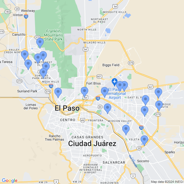 Map of veterinarians in El Paso, TX