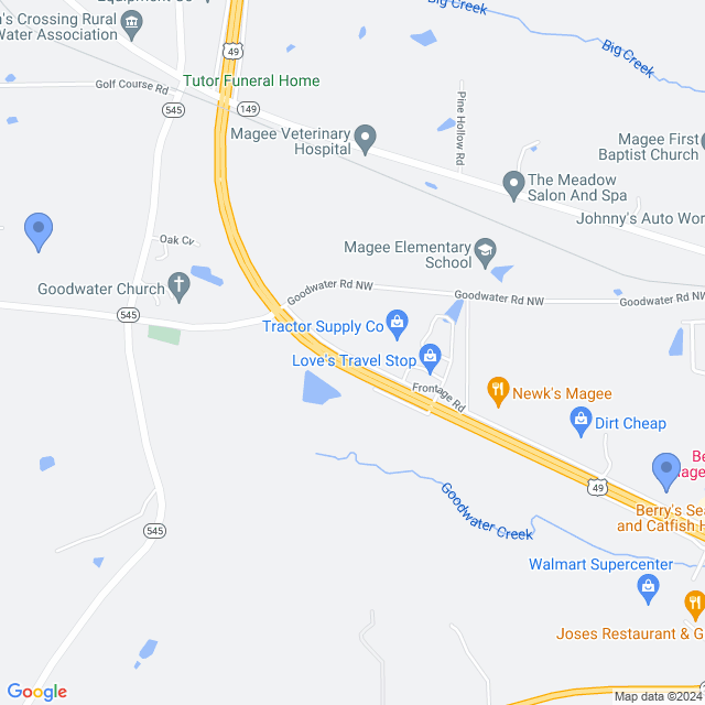 Map of veterinarians in Magee, MS