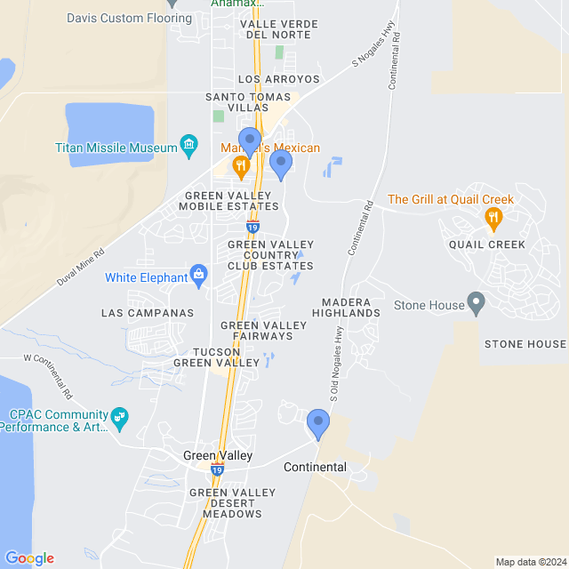 Map of veterinarians in Green Valley, AZ