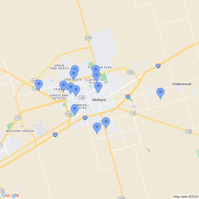 Map of veterinarians in Midland, TX
