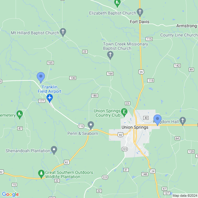 Map of veterinarians in Union Springs, AL
