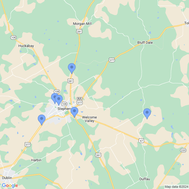 Map of veterinarians in Stephenville, TX