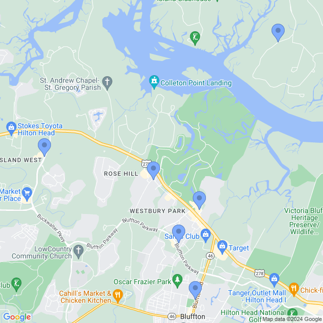 Map of veterinarians in Bluffton, SC