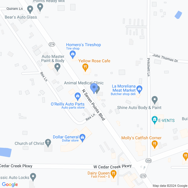 Map of veterinarians in Seven Points, TX
