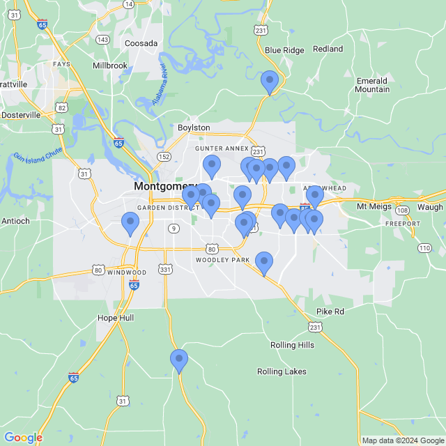 Map of veterinarians in Montgomery, AL