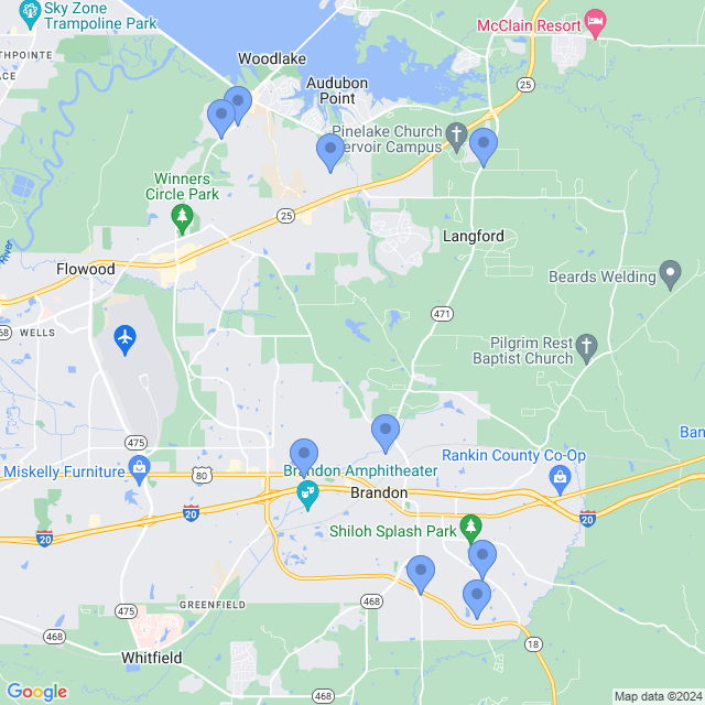 Map of veterinarians in Brandon, MS
