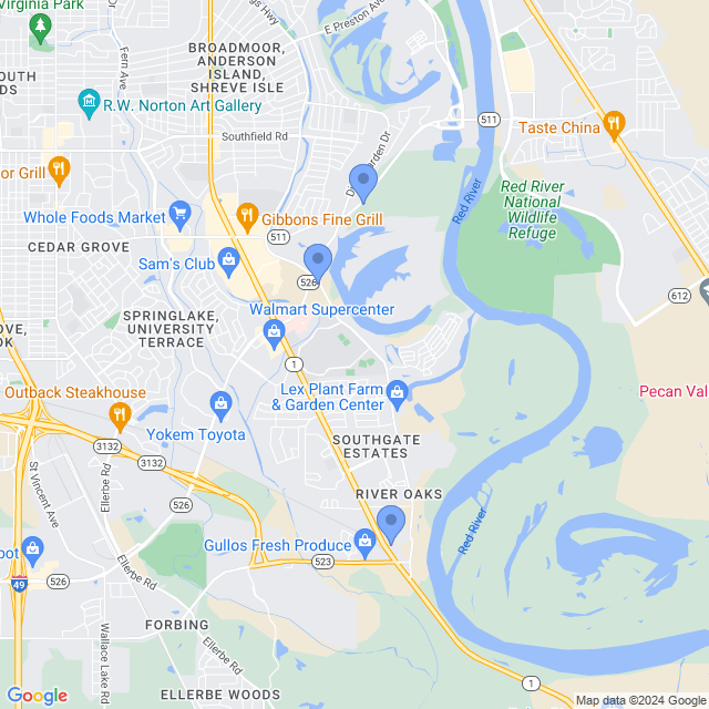 Map of veterinarians in Shreveport, LA