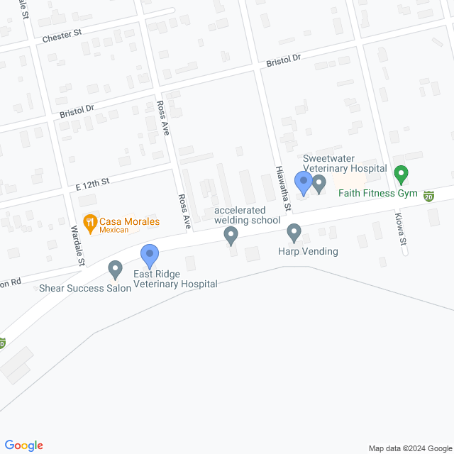 Map of veterinarians in Sweetwater, TX