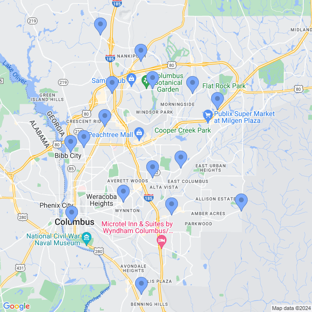 Map of veterinarians in Columbus, GA