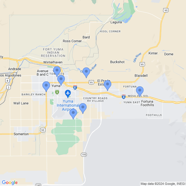 Map of veterinarians in Yuma, AZ