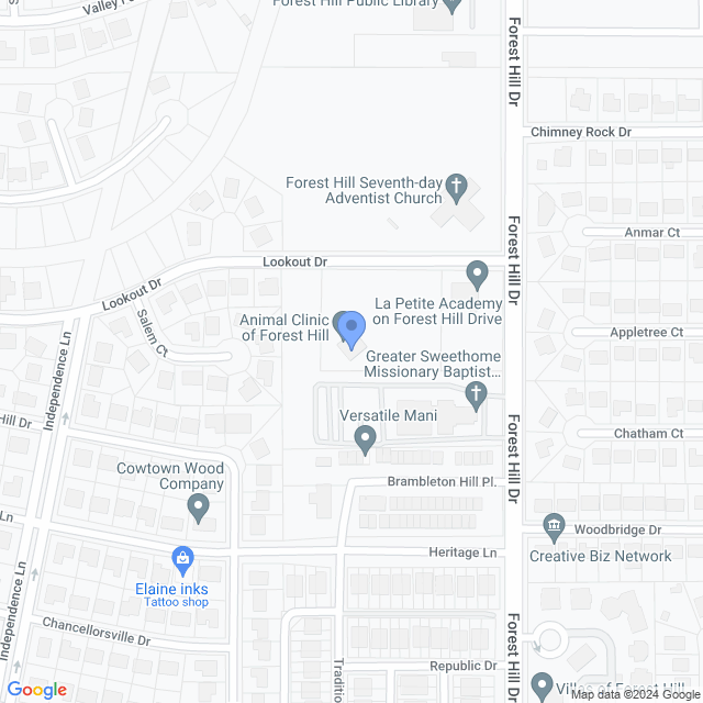 Map of veterinarians in Forest Hill, TX