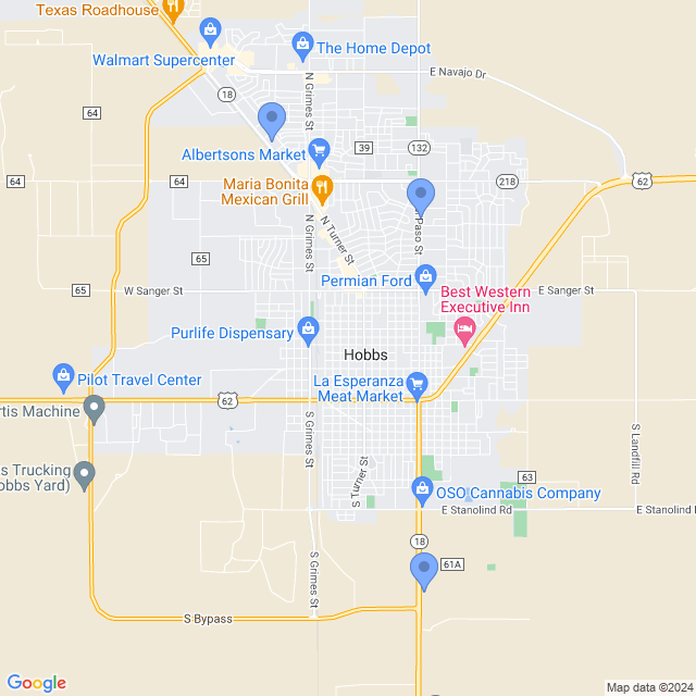 Map of veterinarians in Hobbs, NM