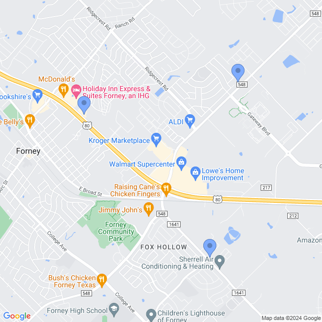 Map of veterinarians in Forney, TX