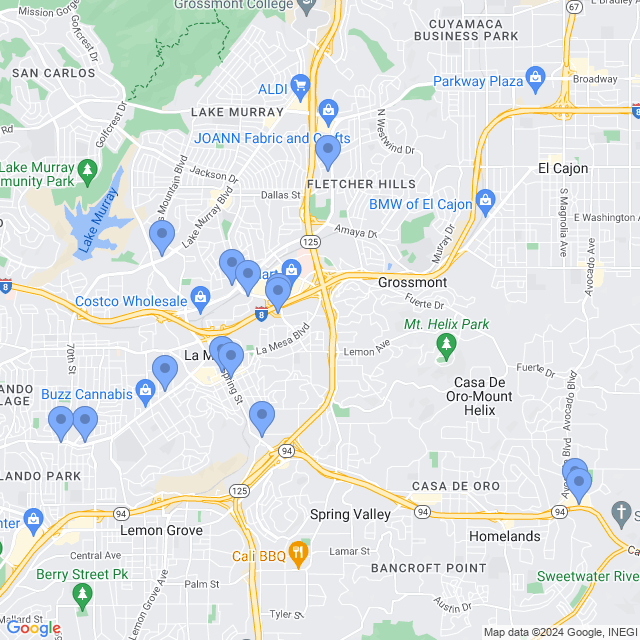 Map of veterinarians in La Mesa, CA