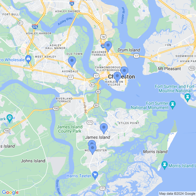 Map of veterinarians in Charleston, SC