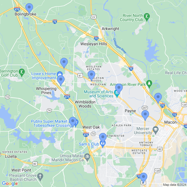 Map of veterinarians in Macon, GA