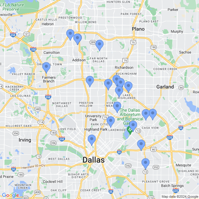 Map of veterinarians in Dallas, TX