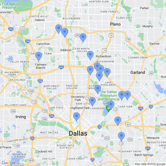 Map of veterinarians in Dallas, TX