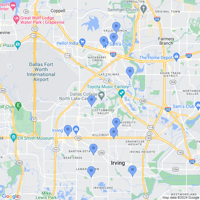 Map of veterinarians in Irving, TX