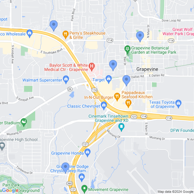 Map of veterinarians in Grapevine, TX