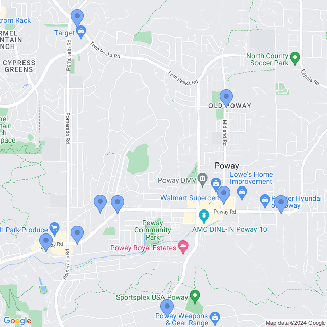 Map of veterinarians in Poway, CA