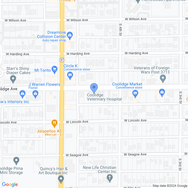 Map of veterinarians in Coolidge, AZ