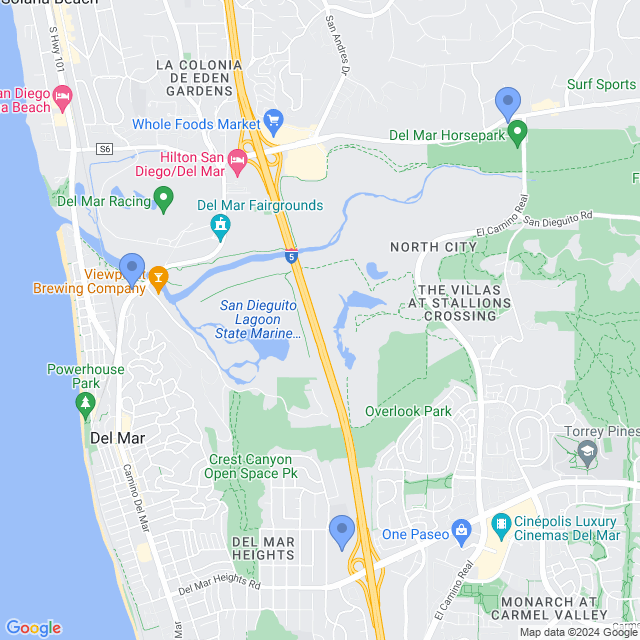 Map of veterinarians in Del Mar, CA