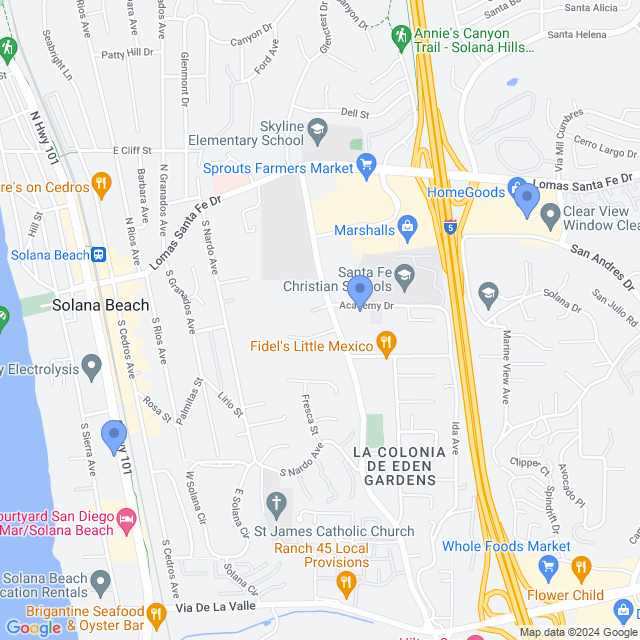 Map of veterinarians in Solana Beach, CA